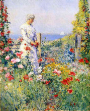 Картина "in the garden (aka celia thaxter in her garden" художника "гассам чайльд"