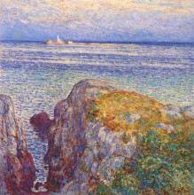 Картина "white island light (isles of shoals at sundown)" художника "гассам чайльд"