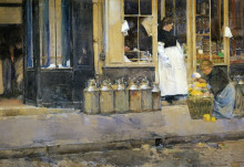 Репродукция картины "flower store and dairy store" художника "гассам чайльд"
