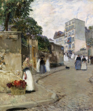 Репродукция картины "rue montmartre, paris" художника "гассам чайльд"
