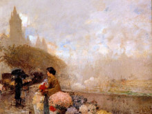 Картина "flower girl by the seine, paris" художника "гассам чайльд"