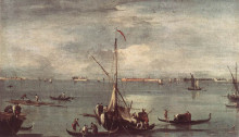 Репродукция картины "the lagoon with boats, gondolas, and rafts" художника "гварди франческо"