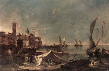 Картина "landscape with a fisherman&#39;s" художника "гварди франческо"