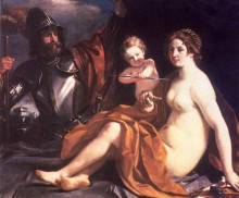 Репродукция картины "venus, mars and cupid" художника "гверчино"