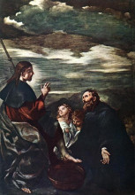 Картина "st augustine washing the feet of the redeemer" художника "гверчино"