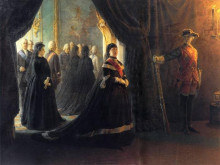 Репродукция картины "catherine ii (1729-96) at the coffin of empress elizabeth (1709-61)" художника "ге николай"