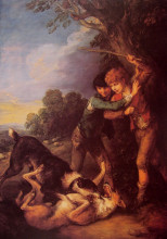 Репродукция картины "two shepherd boys with dogs fighting" художника "гейнсборо томас"