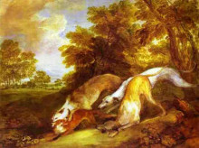 Копия картины "greyhounds coursing a fox" художника "гейнсборо томас"