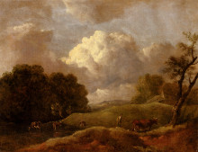 Репродукция картины "an extensive landscape with cattle and a drover" художника "гейнсборо томас"