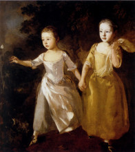 Репродукция картины "the painter&#39;s daughters chasing a butterfly" художника "гейнсборо томас"
