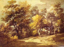 Репродукция картины "wooded landscape with a waggon in the shade" художника "гейнсборо томас"