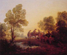 Картина "evening landscape peasants and mounted figures" художника "гейнсборо томас"