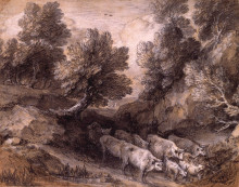 Репродукция картины "wooded landscape with cattle and goats" художника "гейнсборо томас"