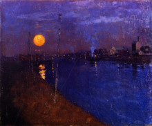 Репродукция картины "river landscape by moonlight" художника "генри джордж"