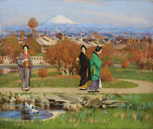 Репродукция картины "in a tokyo garden" художника "генри джордж"