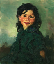 Репродукция картины "laughing gypsy girl" художника "генри роберт"