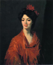 Репродукция картины "spanish woman in a red shawl" художника "генри роберт"