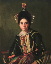 Репродукция картины "la montera. segovia girl in fiesta costume" художника "генри роберт"
