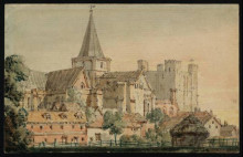 Картина "rochester cathedral from the north east, with the castle beyond" художника "гёртин томас"