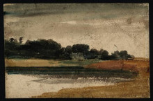 Репродукция картины "trees near a lake or river at twilight" художника "гёртин томас"
