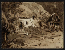 Репродукция картины "a thatched cottage among trees" художника "гёртин томас"