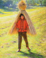 Репродукция картины "boy carrying a sheaf" художника "герымский александр"