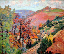 Репродукция картины "mountain landscape - pontgibaud, village in peschadoire" художника "гийомен арман"