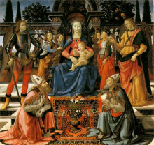 Репродукция картины "madonna and child enthroned with four angels, the archangels michael and raphael, and st. gusto and st. zenobius" художника "гирландайо доменико"