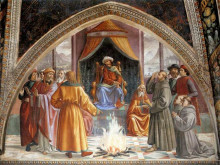 Репродукция картины "the trial by fire, st. francis before the sultan of egypt" художника "гирландайо доменико"