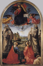 Картина "christ in glory with st. benedict (c.480-547), st. romuald (c.952-1027), st. attinia, st. grecinia and the donor, abbot buonvicini" художника "гирландайо доменико"