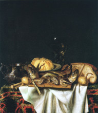 Картина "nature morte aux poissons" художника "гисбрехтс корнелис норбертус"