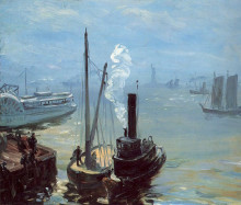 Репродукция картины "tugboat and lighter" художника "глакенс уильям джеймс"