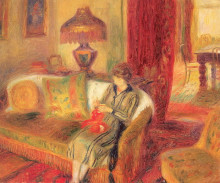 Картина "the artist&#39;s wife knitting" художника "глакенс уильям джеймс"