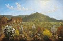 Репродукция картины "a view of the artist&#39;s house and garden, in mills plains, van diemen&#39;s land" художника "гловер джон"