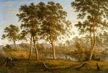 Картина "natives on the ouse river, van diemen&#39;s land" художника "гловер джон"