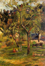 Копия картины "сад у церкви биорель (дети на пастбище)" художника "гоген поль"