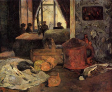 Картина "натюрморт из устриц с голубями и интерьер комнаты в копенгагене" художника "гоген поль"