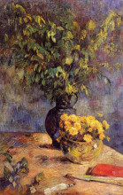 Репродукция картины "две вазы с цветами и веер" художника "гоген поль"