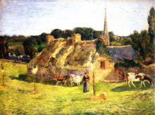 Копия картины "поле лолишон и церковь понт-авена" художника "гоген поль"
