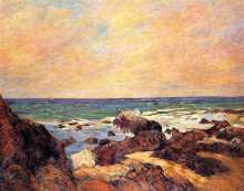 Репродукция картины "скалы и море" художника "гоген поль"