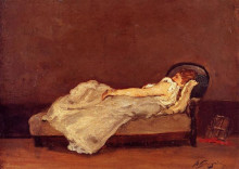 Репродукция картины "метте гоген, спящая на софе" художника "гоген поль"