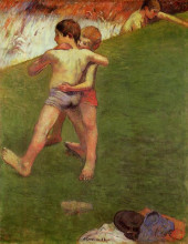 Копия картины "бретонские мальчики борются" художника "гоген поль"