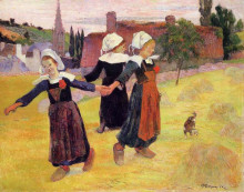 Копия картины "бретонские девочки танцуют" художника "гоген поль"