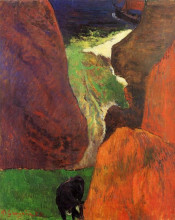 Картина "морской пейзаж с коровой на краю утеса" художника "гоген поль"