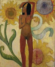 Картина "карибская женщина, или обнаженная с подсолнухами" художника "гоген поль"