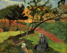 Копия картины "пейзаж с двумя бретонками" художника "гоген поль"
