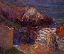 Репродукция картины "скалы на побережье" художника "гоген поль"