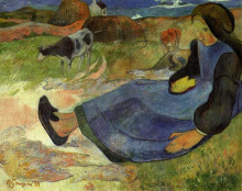 Репродукция картины "сидящая бретонская девочка" художника "гоген поль"