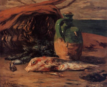 Репродукция картины "натюрморт с красной кефалью и кувшином" художника "гоген поль"