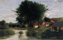 Репродукция картины "осенний пейзаж (ферма и пруд)" художника "гоген поль"